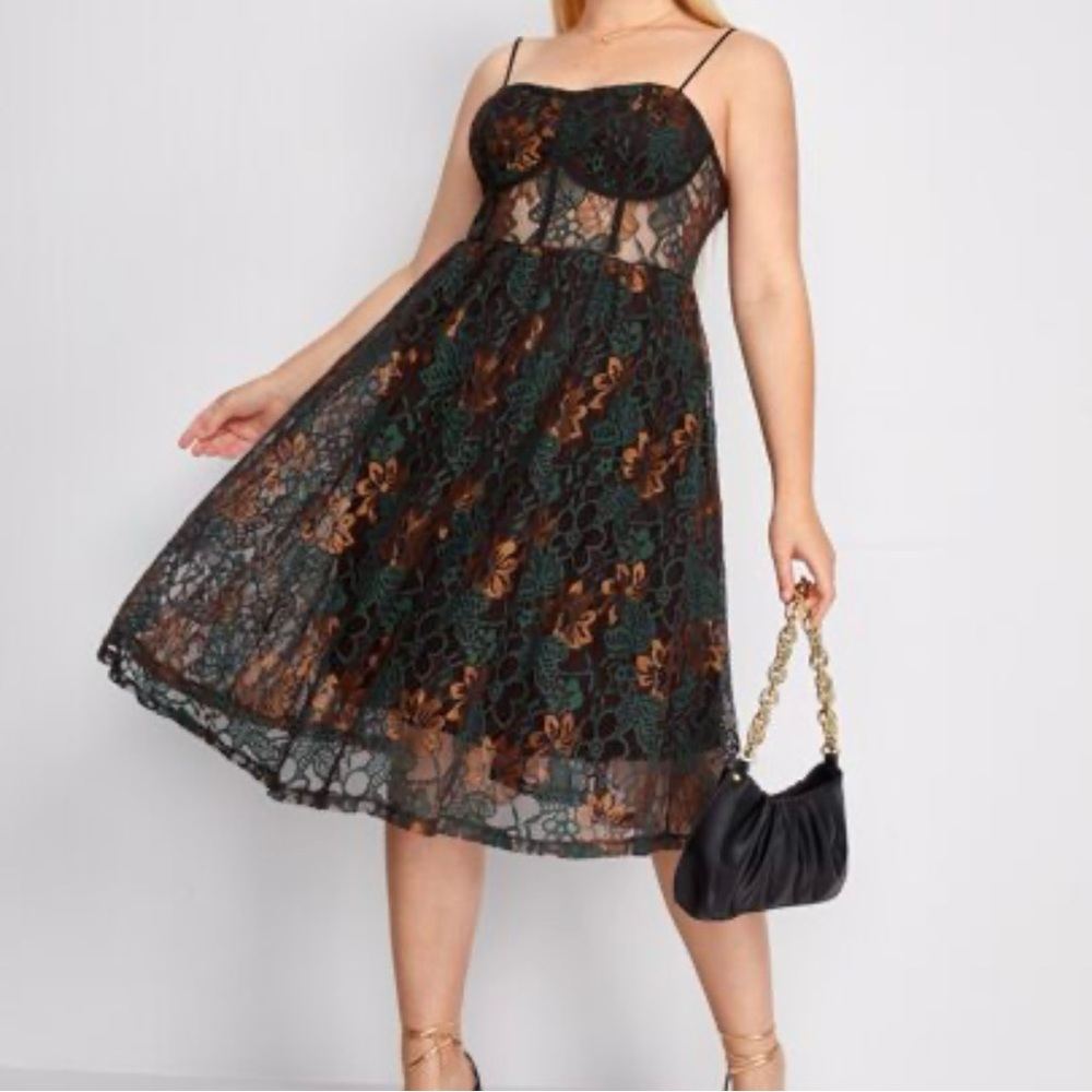 SHEIN Lace Midi Dress 2XL Multi Dark Romantic Moody Corset Style